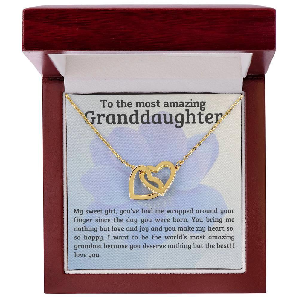 To My Amazing Granddaughter - You Bring Me Love and Joy - Personalized Interlocking Hearts Pendant Necklace