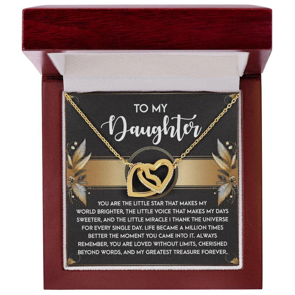 To My Daughter - My Greatest Treasure Interlocking Hearts Necklace Birthday, Graduation, Christmas Gift