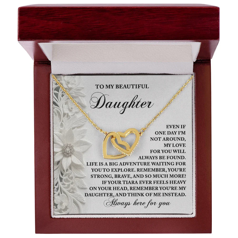 To My Beautiful Daughter - Inspirational Gift for Life's Adventures - Interlocking Hearts Necklace