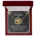 To My Beautiful Daughter - Interlocking Hearts Necklace with Sentimental Message – Birthday, Graduation, Christmas Jewelry – Luxury LED Box Option