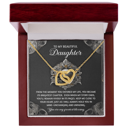 To My Beautiful Daughter - Interlocking Hearts Necklace with Sentimental Message – Birthday, Graduation, Christmas Jewelry – Luxury LED Box Option - Mallard Moon Gift Shop