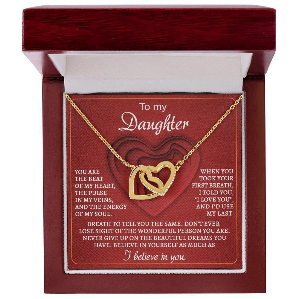To My Daughter You Are the Beat of My Heart Interlocking Hearts Necklace
