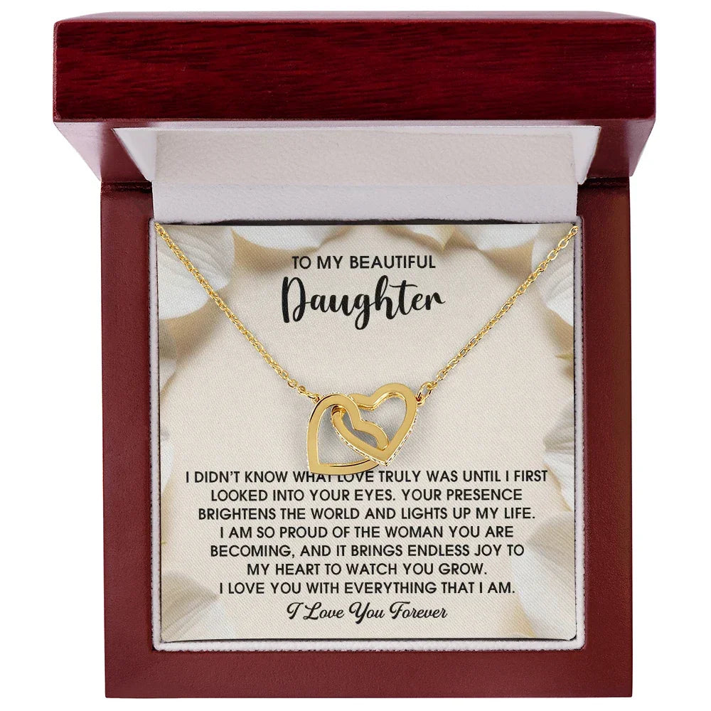 To My Beautiful Daughter – A Heartfelt Gift of Love & Pride- Interlocking Hearts Necklace