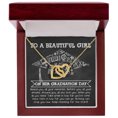 To A Beautiful Girl Graduation Gift Keep Reaching for the Stars Interlocking Hearts Pendant Necklace and Gift Box - Mallard Moon Gift Shop