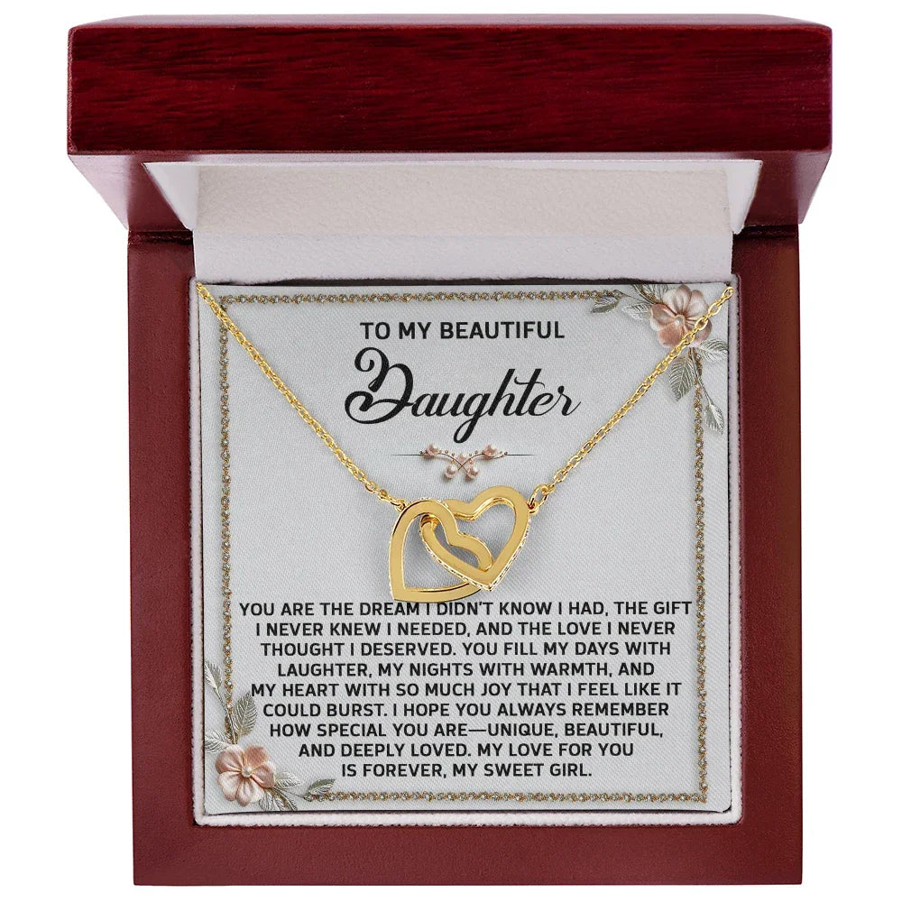 To My Beautiful Daughter - A Sentimental Gift of Love & Joy - Interlocking Hearts Necklace