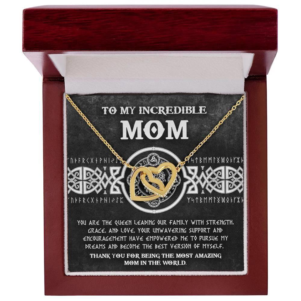 Mom - You are the Queen Leading our Family with Strength, Grace and Love Interlocking Hearts Pendant Necklace