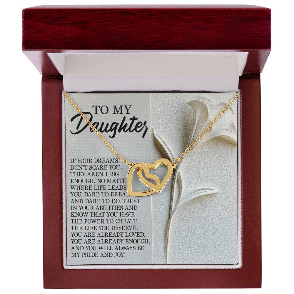 To My Daughter - Dare to Dream - Interlocking Hearts Necklace – Inspirational Gift for Strength & Ambition - Mallard Moon Gift Shop
