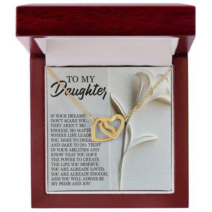 To My Daughter - Dare to Dream - Interlocking Hearts Necklace – Inspirational Gift for Strength & Ambition - Mallard Moon Gift Shop