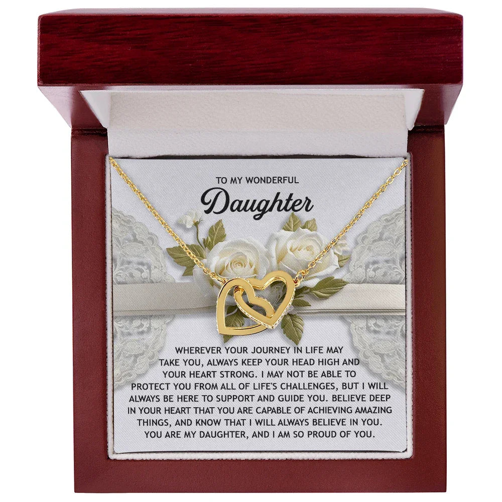 To My Wonderful Daughter - Interlocking Hearts Necklace – Inspirational Gift for Strength & Confidence