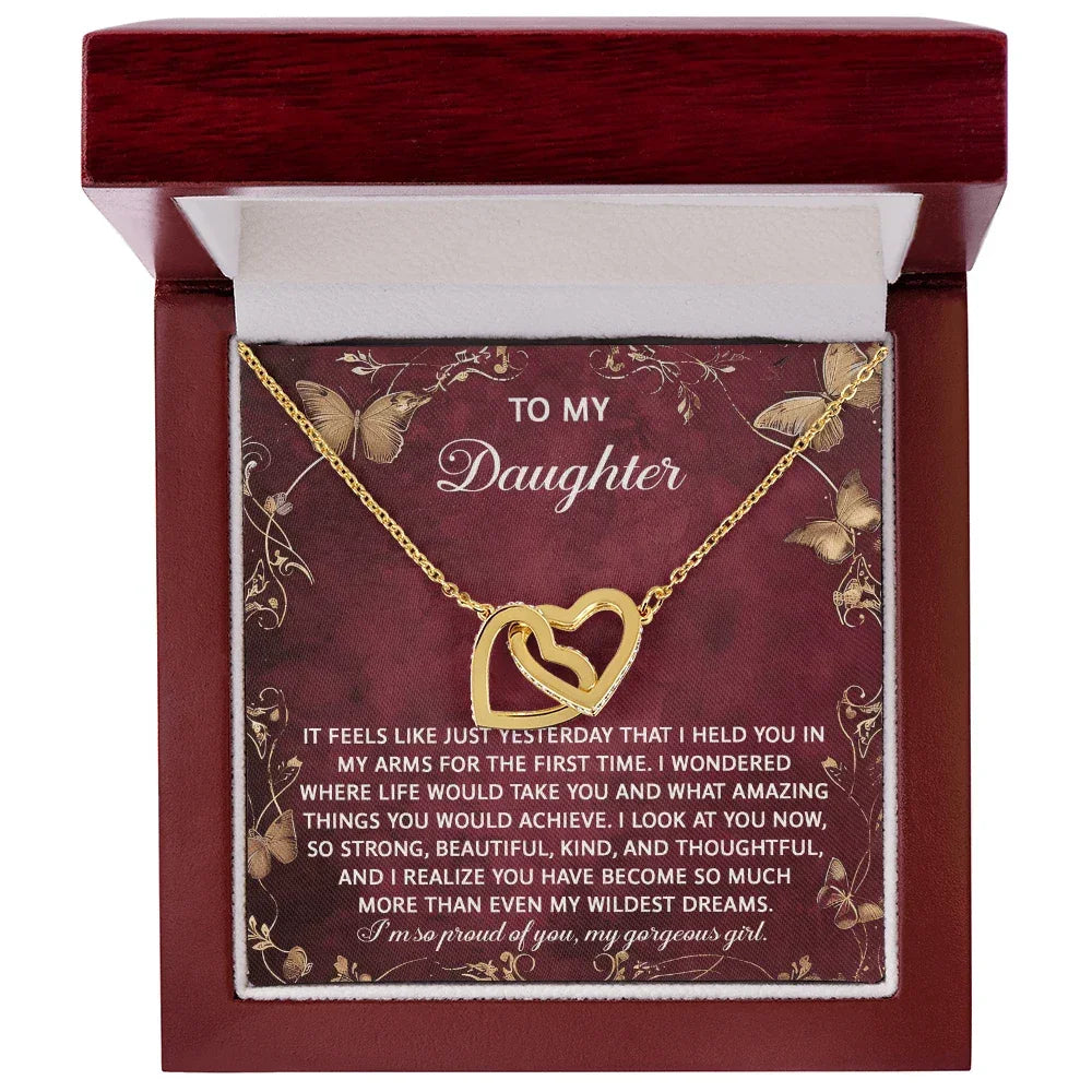 To My Daughter - Heartfelt Gift of Love & Pride - Interlocking Hearts Necklace