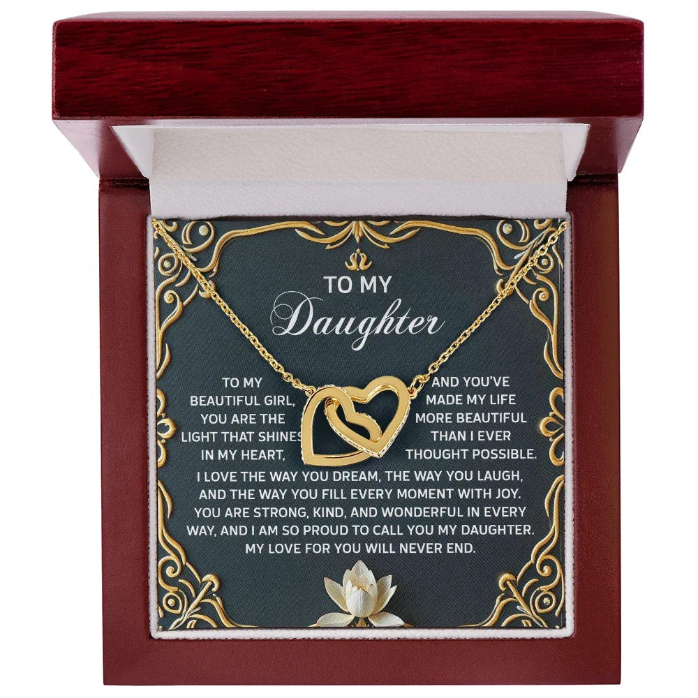 To My Daughter A Heartfelt Gift of Love & Pride Interlocking Hearts Necklace – A Timeless Symbol of Love & Pride