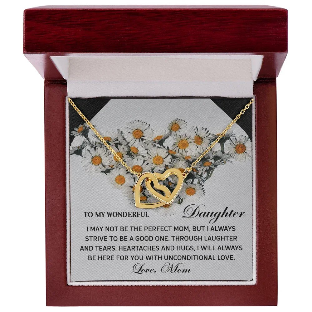 To My Wonderful Daughter - Unconditional Love from Mom - Interlocking Hearts Necklace