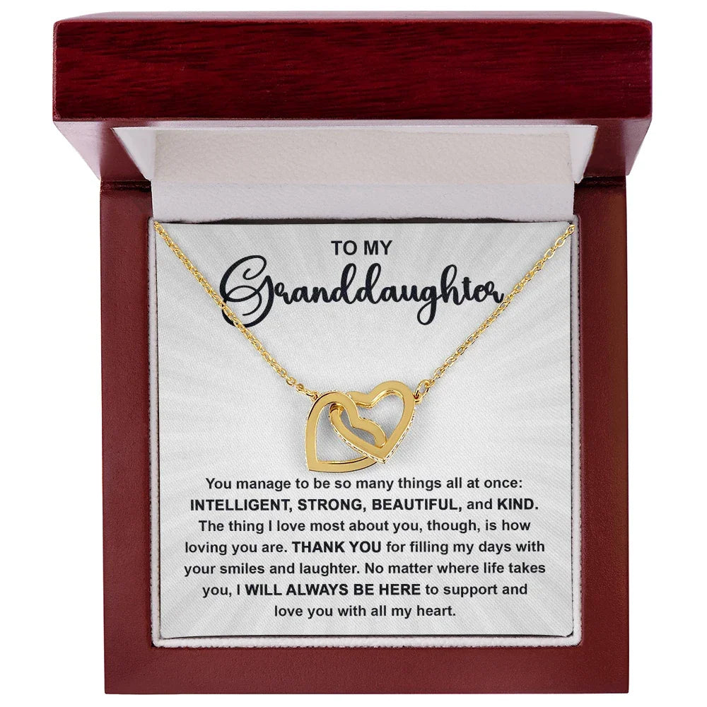 To My Granddaughter Interlocking Hearts Necklace – Intelligent, Strong, Beautiful & Kind Message Card | Heartfelt Gift