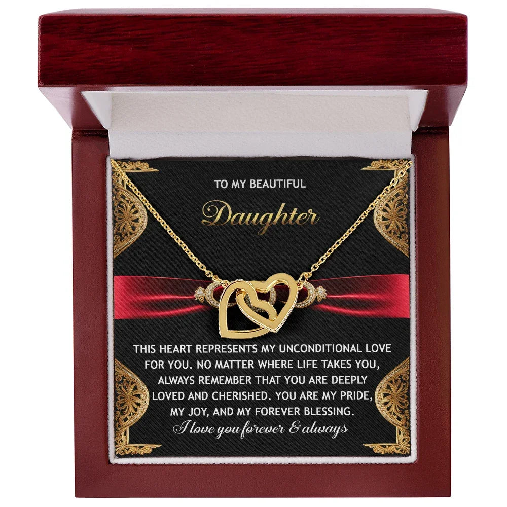 To My Beautiful Daughter - Unconditional Love - Interlocking Hearts Necklace