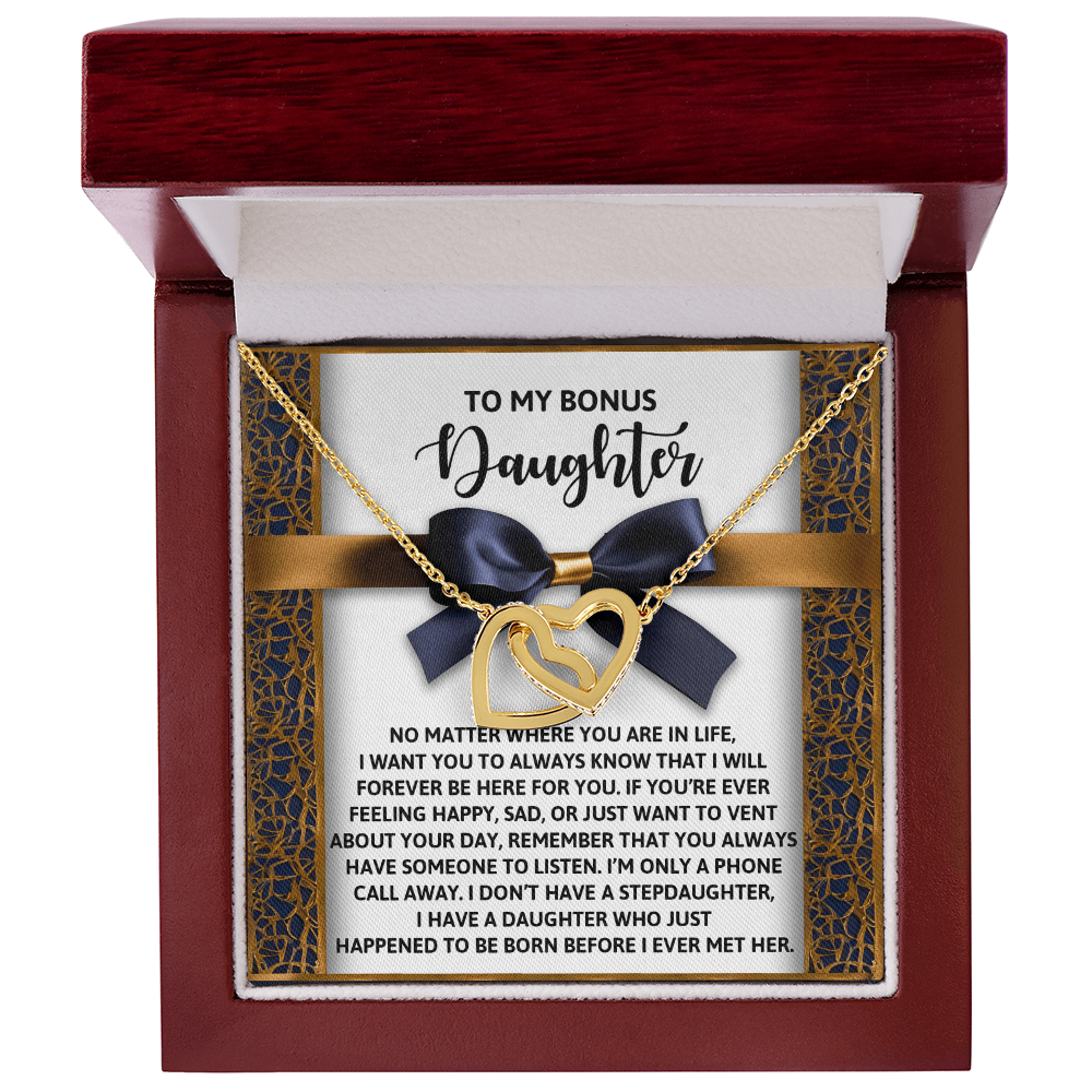 Bonus Daughter Heartfelt Gift Interlocking Hearts Necklace - I'm Only a Phone Call Away - Mallard Moon Gift Shop
