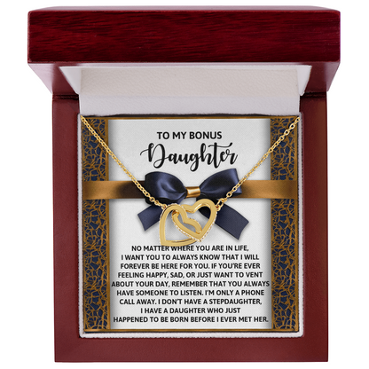 Bonus Daughter Heartfelt Gift Interlocking Hearts Necklace - I'm Only a Phone Call Away - Mallard Moon Gift Shop