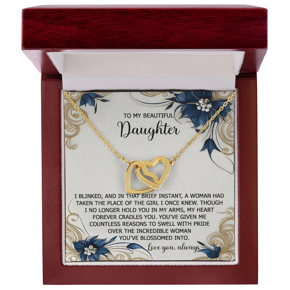 To My Beautiful Daughter - My Love and Pride - Interlocking Hearts Necklace