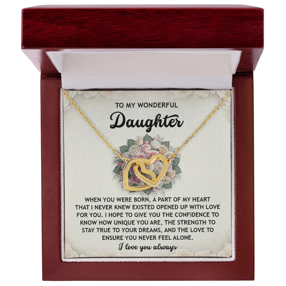 To My Wonderful Daughter -Stay True To Your Dreams- Interlocking Hearts Necklace