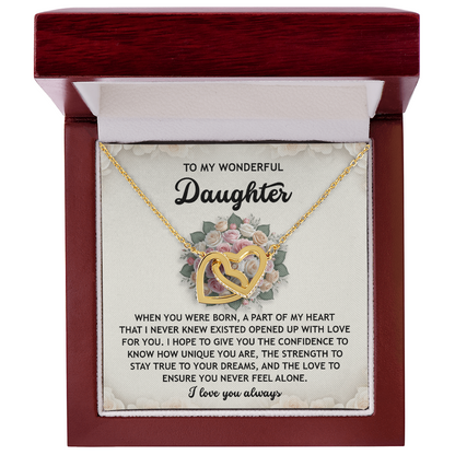 To My Wonderful Daughter -Stay True To Your Dreams- Interlocking Hearts Necklace - Mallard Moon Gift Shop
