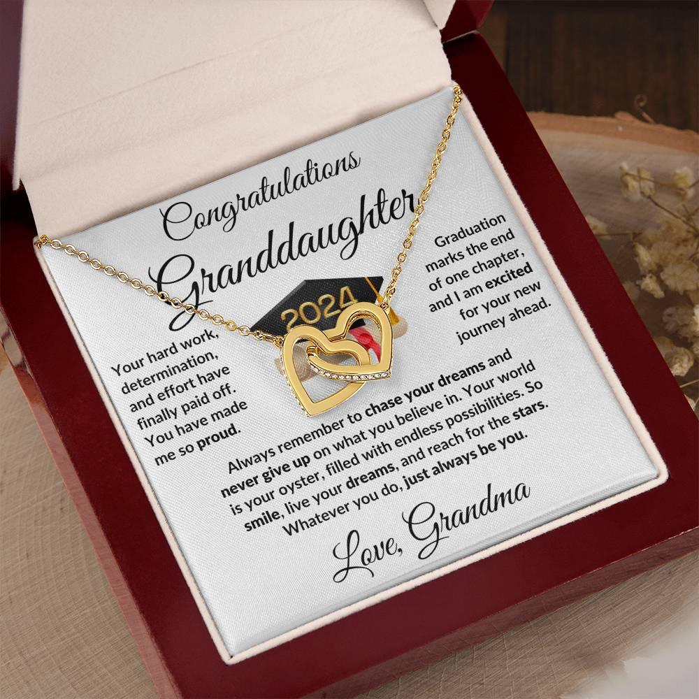 Granddaughter Jewelry Graduation Class of 2024 Personalized Interlocking Hearts Pendant Necklace with Heartfelt Message and Gift Box - Mallard Moon Gift Shop