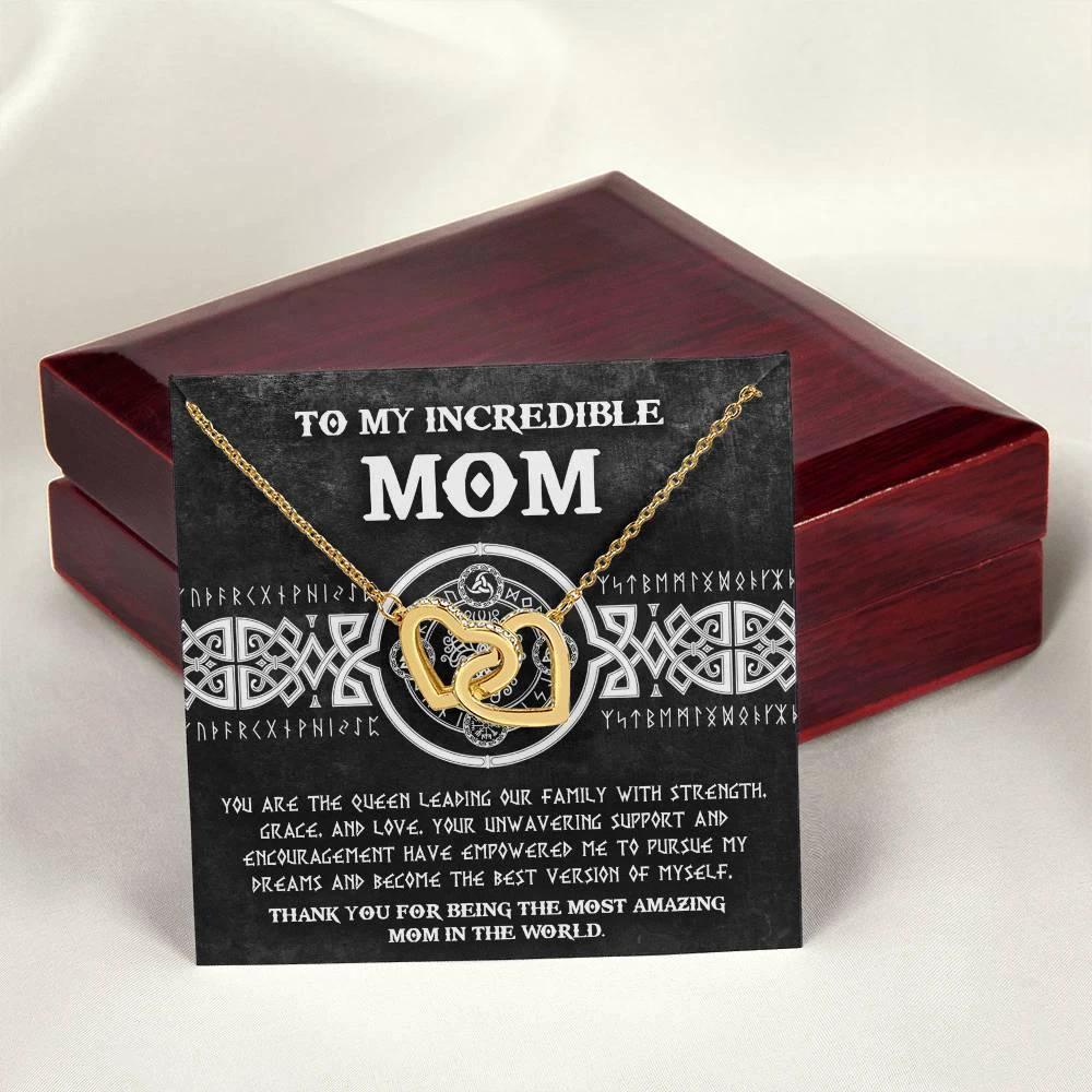 Mom - You are the Queen Leading our Family with Strength, Grace and Love Interlocking Hearts Pendant Necklace