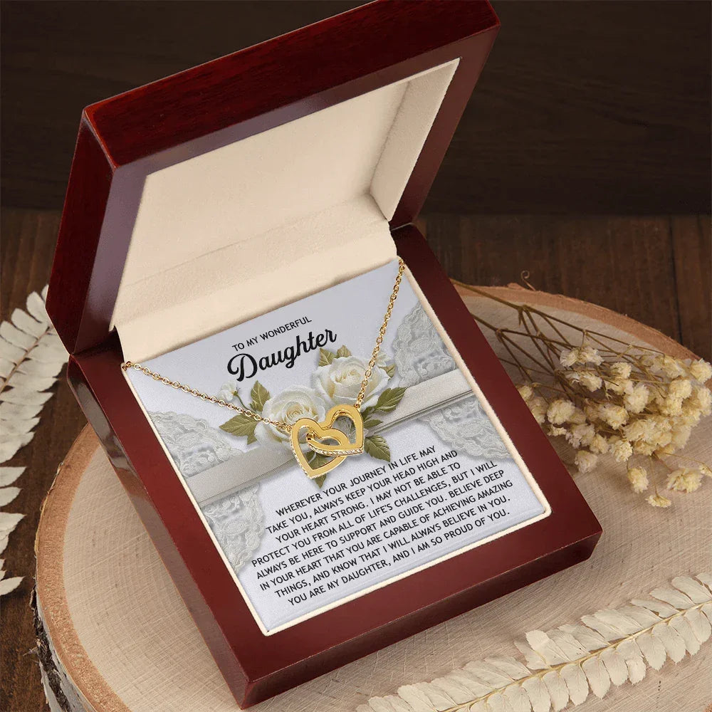 To My Wonderful Daughter - Interlocking Hearts Necklace – Inspirational Gift for Strength & Confidence