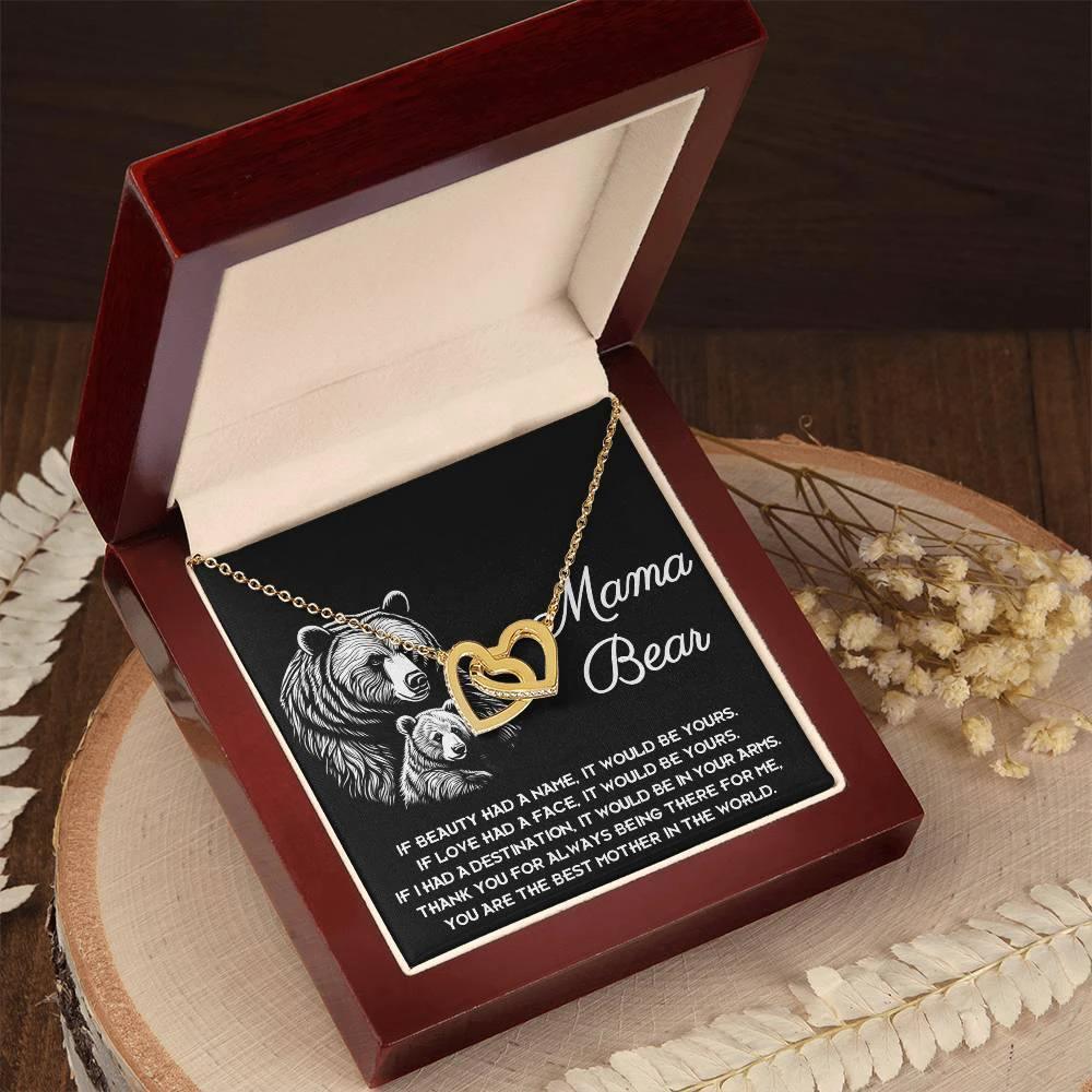 To My Mama Bear My Destination is In Your Arms Interlocking Hearts Necklace