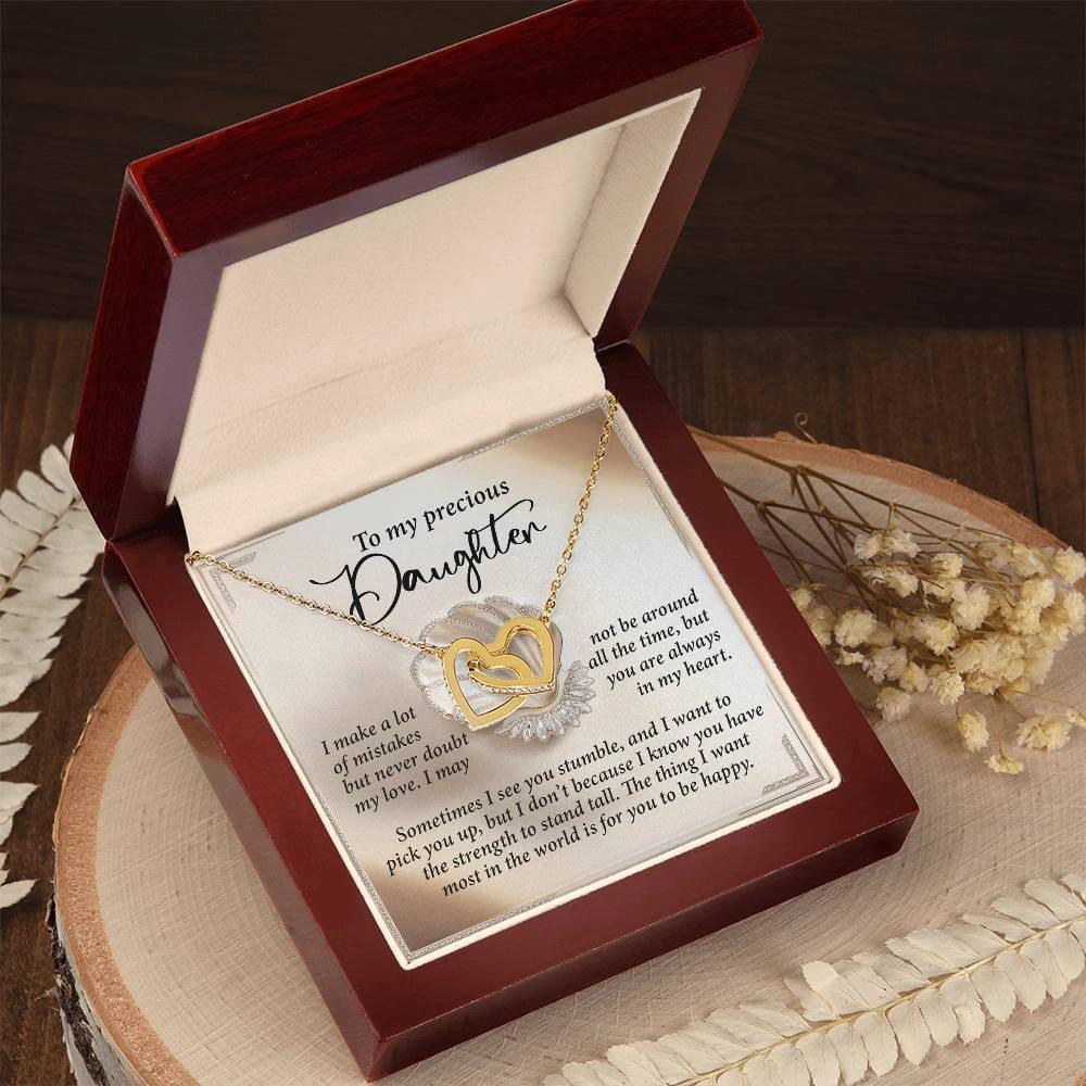 To My Precious Daughter - Heartfelt Gift of Love & Strength - Interlocking Hearts Necklace
