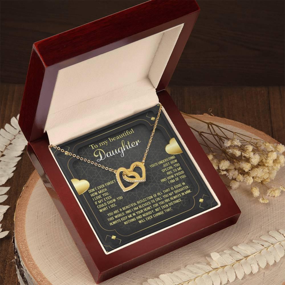 Daughter Gift for Birthday, Christmas, Graduation - Proud of You - Beautiful Reflection - Interlocking Hearts Necklace - Mallard Moon Gift Shop