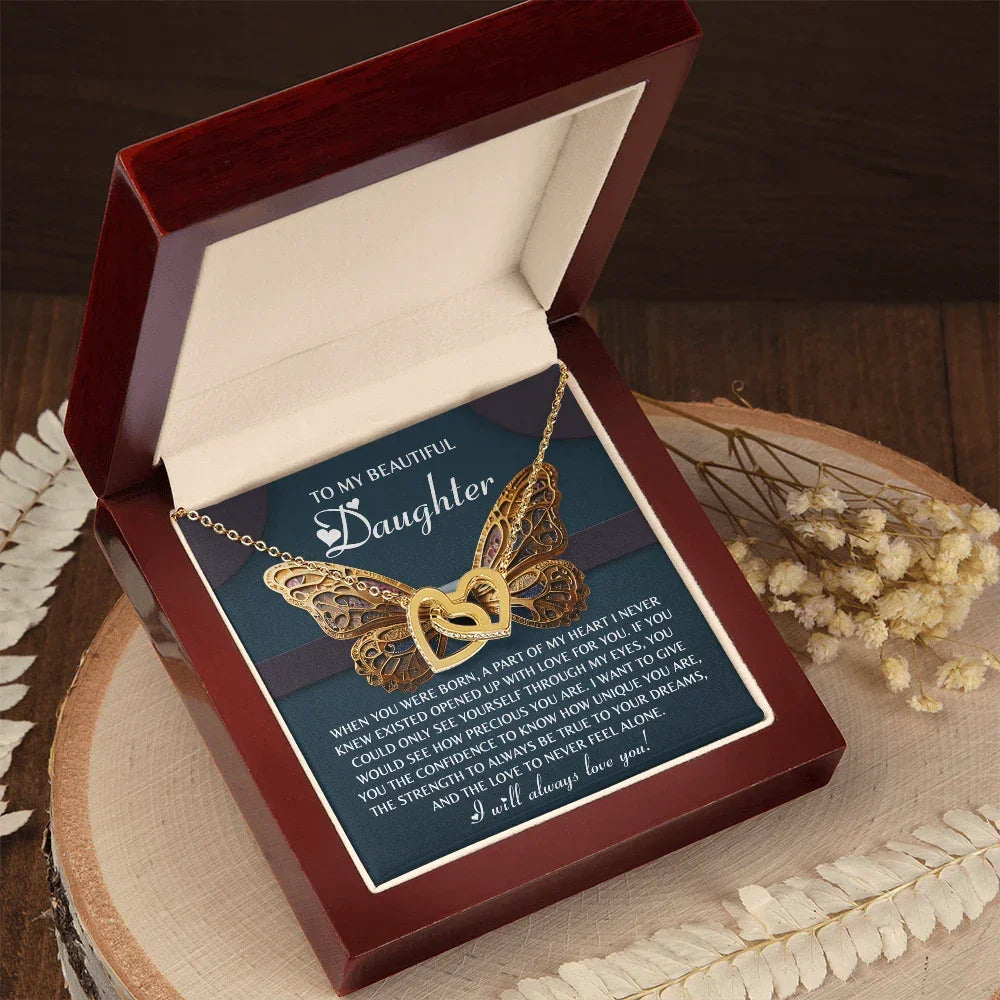 To My Beautiful Daughter- Never Feel Alone - Interlocking Hearts Necklace