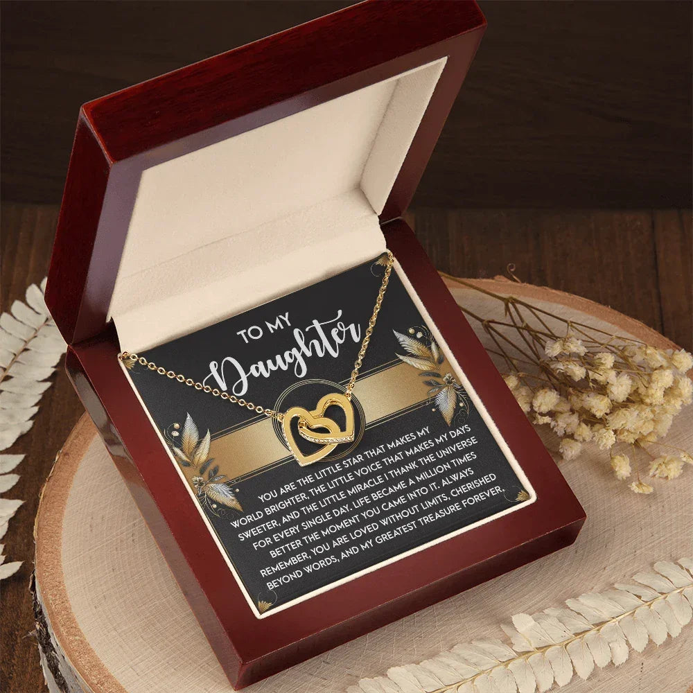 To My Daughter - My Greatest Treasure Interlocking Hearts Necklace Birthday, Graduation, Christmas Gift