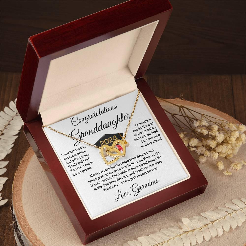 Granddaughter Jewelry Graduation Class of 2024 Personalized Interlocking Hearts Pendant Necklace with Heartfelt Message and Gift Box - Mallard Moon Gift Shop