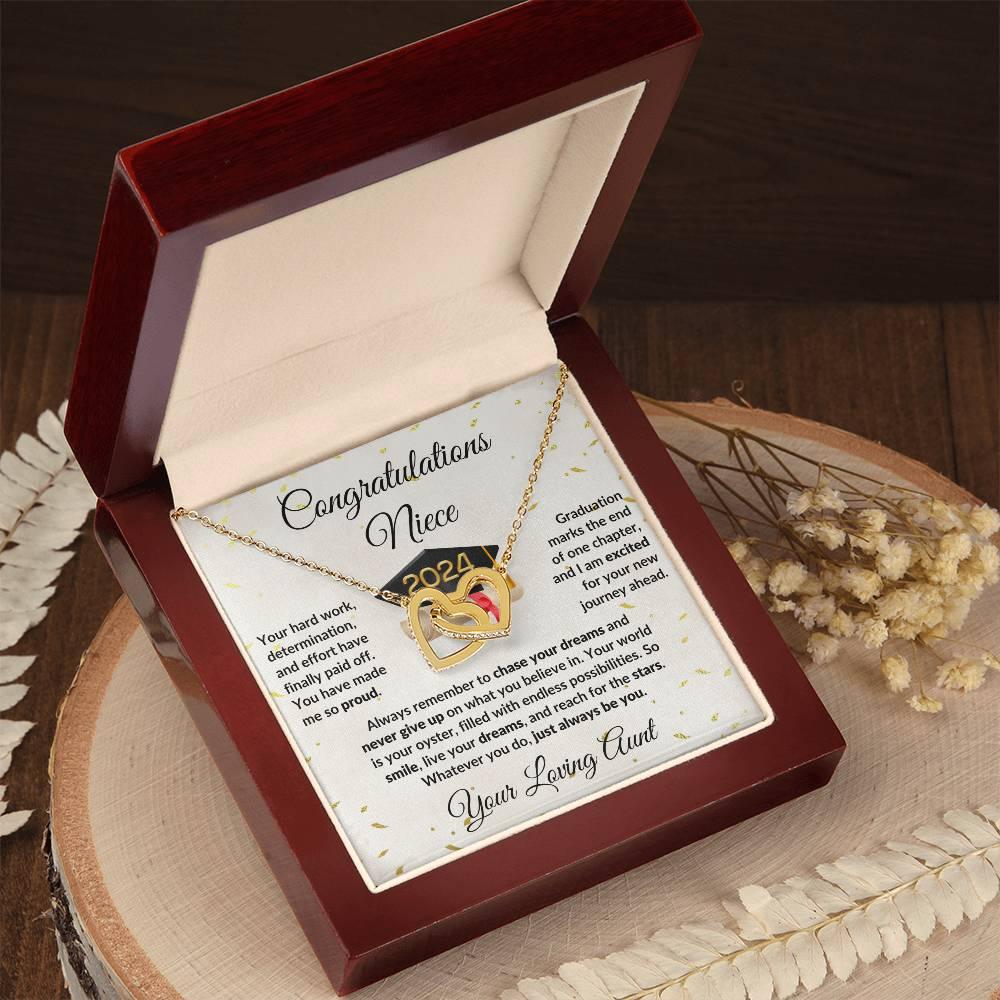 Niece Jewelry Graduation Class of 2024 Personalized Interlocking Hearts Pendant Necklace with Heartfelt Message and Gift Box - Mallard Moon Gift Shop