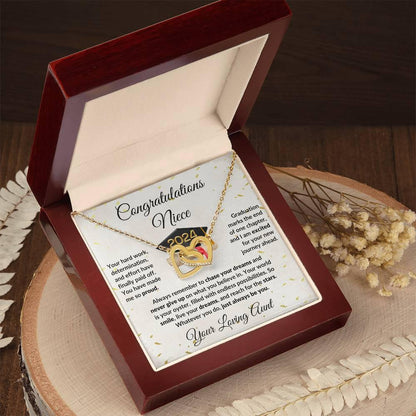 Niece Jewelry Graduation Class of 2024 Personalized Interlocking Hearts Pendant Necklace with Heartfelt Message and Gift Box - Mallard Moon Gift Shop