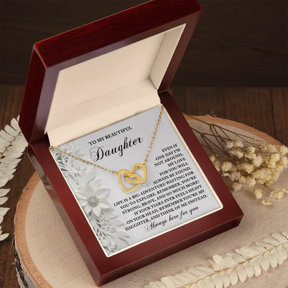 To My Beautiful Daughter - Inspirational Gift for Life's Adventures - Interlocking Hearts Necklace