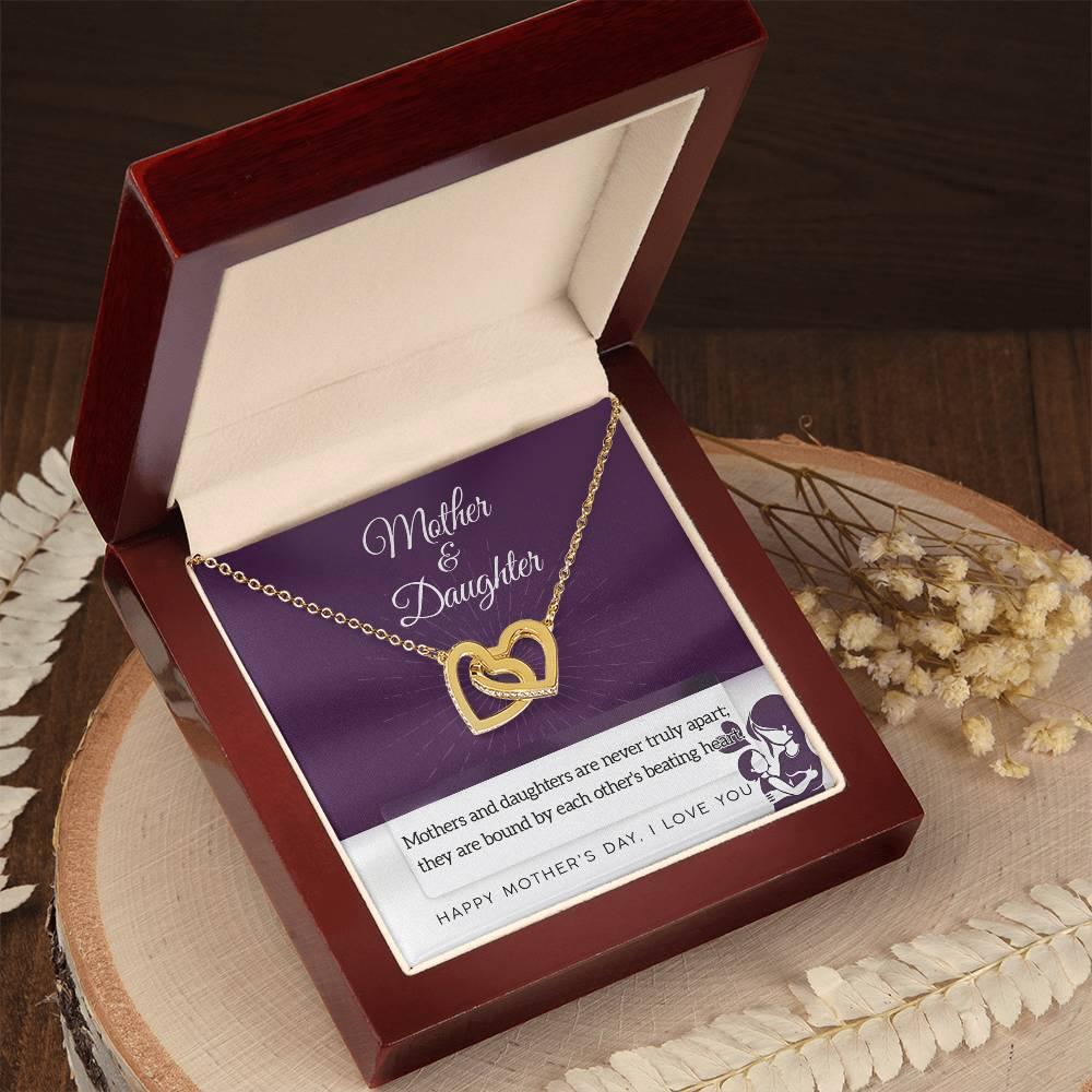 Mother Jewelry - Mothers and Daughters Never Apart Interlocking Hearts Necklace with Gift Box - Mallard Moon Gift Shop