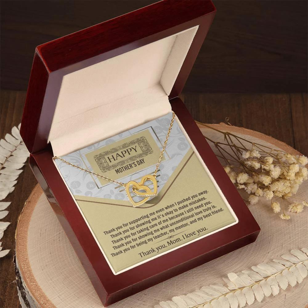 Happy Mother's Day Unconditional Love Interlocking Hearts Pendant Necklace Gift for Mom