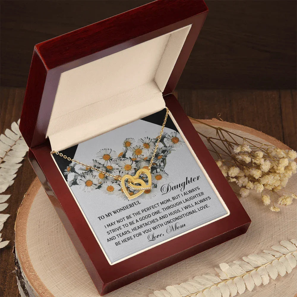 To My Wonderful Daughter - Unconditional Love from Mom - Interlocking Hearts Necklace