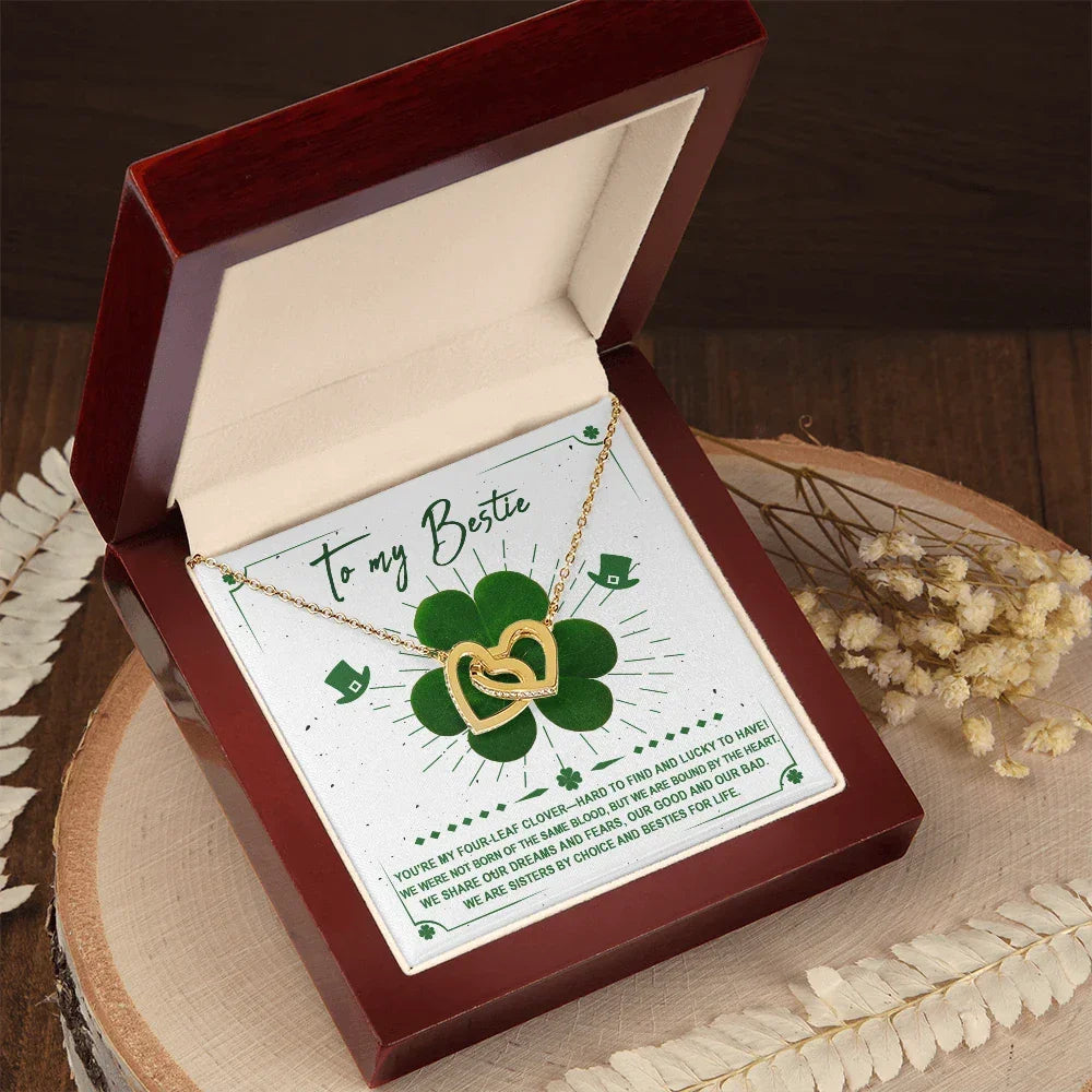 Lucky Four-Leaf Clover Best Friend Gift – Interlocking Hearts Necklace