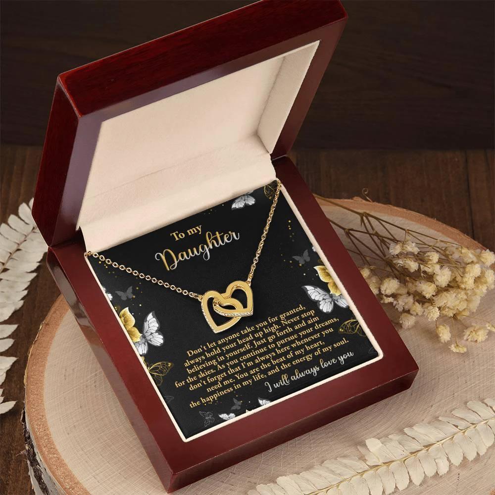 Gift for Daughter - Pursue Your Dreams I Will Always Love You Interlocking Hearts Necklace