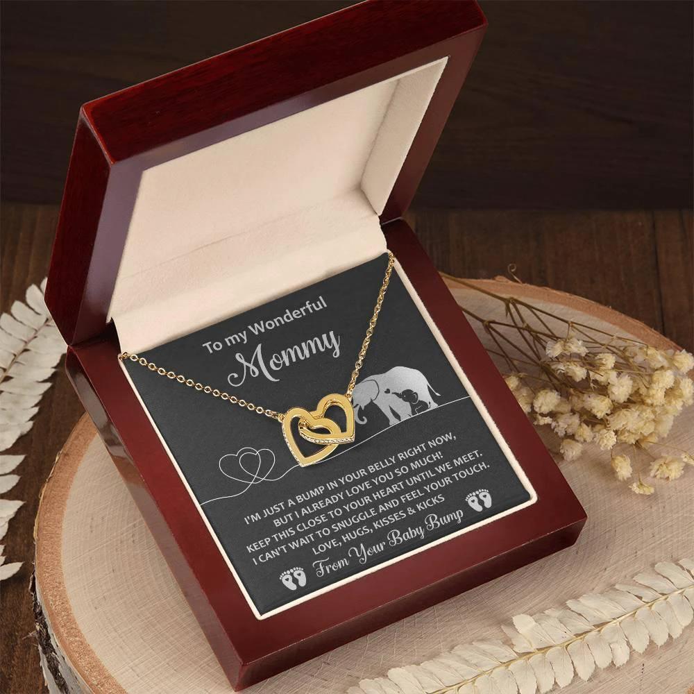 Gift for the Expectant Mom Love, Kisses and Kicks from the Baby Bump Until We Meet Interlocking Hearts Necklace