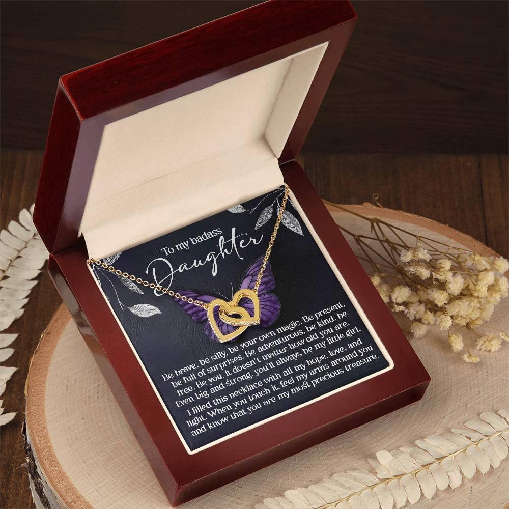 To My Badass Daughter - Be Your Own Magic - Interlocking Hearts Necklace – Empowering Gift for Strength & Confidence