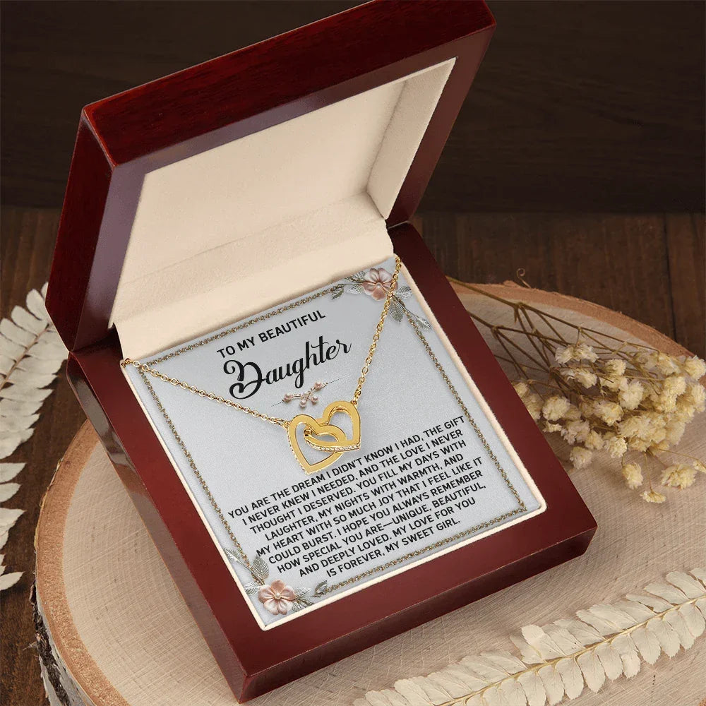 To My Beautiful Daughter - A Sentimental Gift of Love & Joy - Interlocking Hearts Necklace