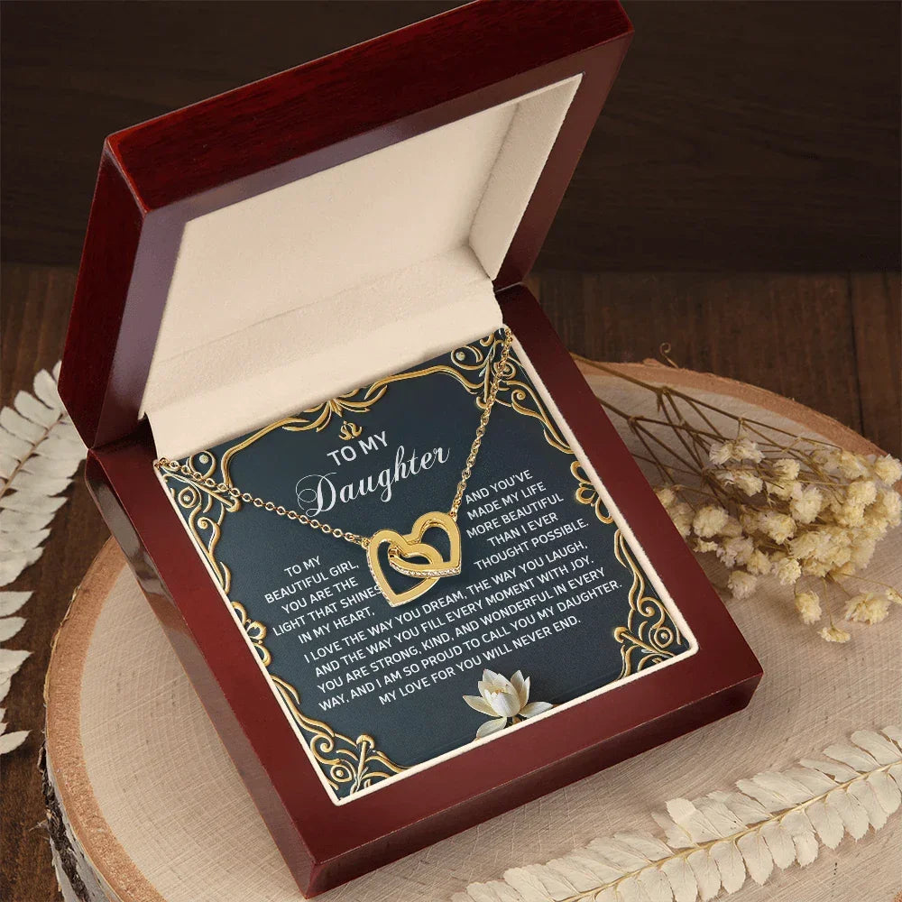 To My Daughter A Heartfelt Gift of Love & Pride Interlocking Hearts Necklace – A Timeless Symbol of Love & Pride