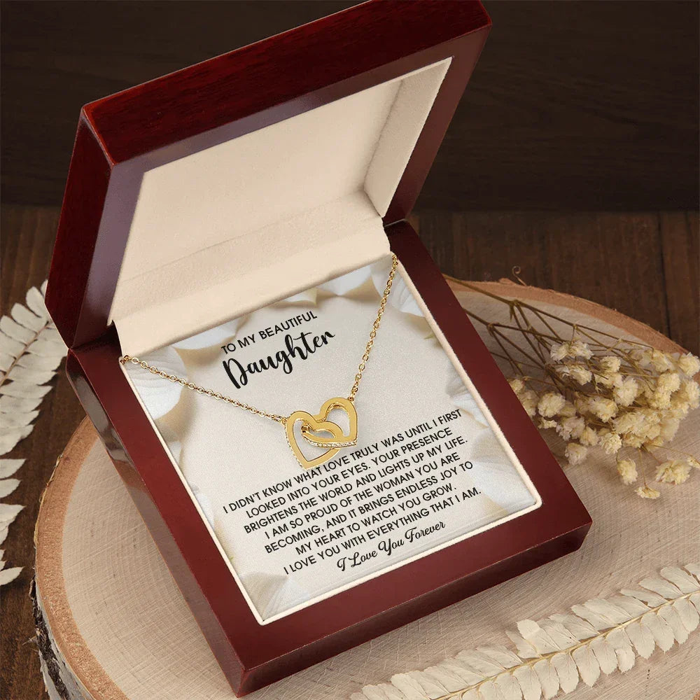 To My Beautiful Daughter – A Heartfelt Gift of Love & Pride- Interlocking Hearts Necklace