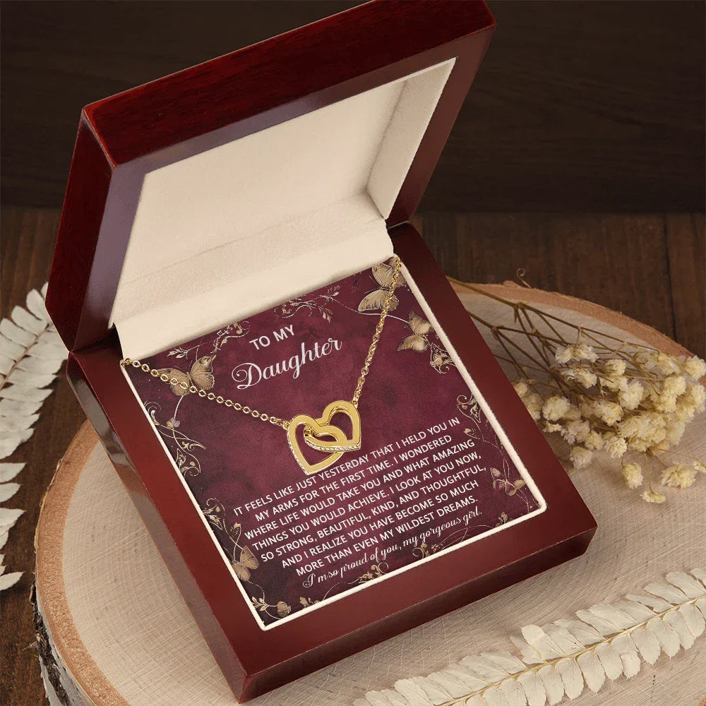 To My Daughter - Heartfelt Gift of Love & Pride - Interlocking Hearts Necklace