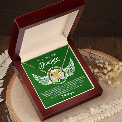 To My Beautiful Daughter – A Lucky & Loving Gift of Strength and Encouragement- Interlocking Hearts Necklace with Inspirational Message - Mallard Moon Gift Shop