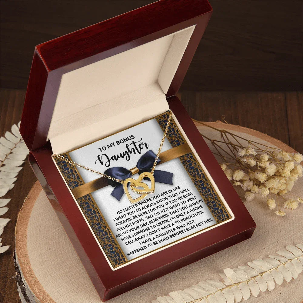 Bonus Daughter Heartfelt Gift Interlocking Hearts Necklace - I'm Only a Phone Call Away