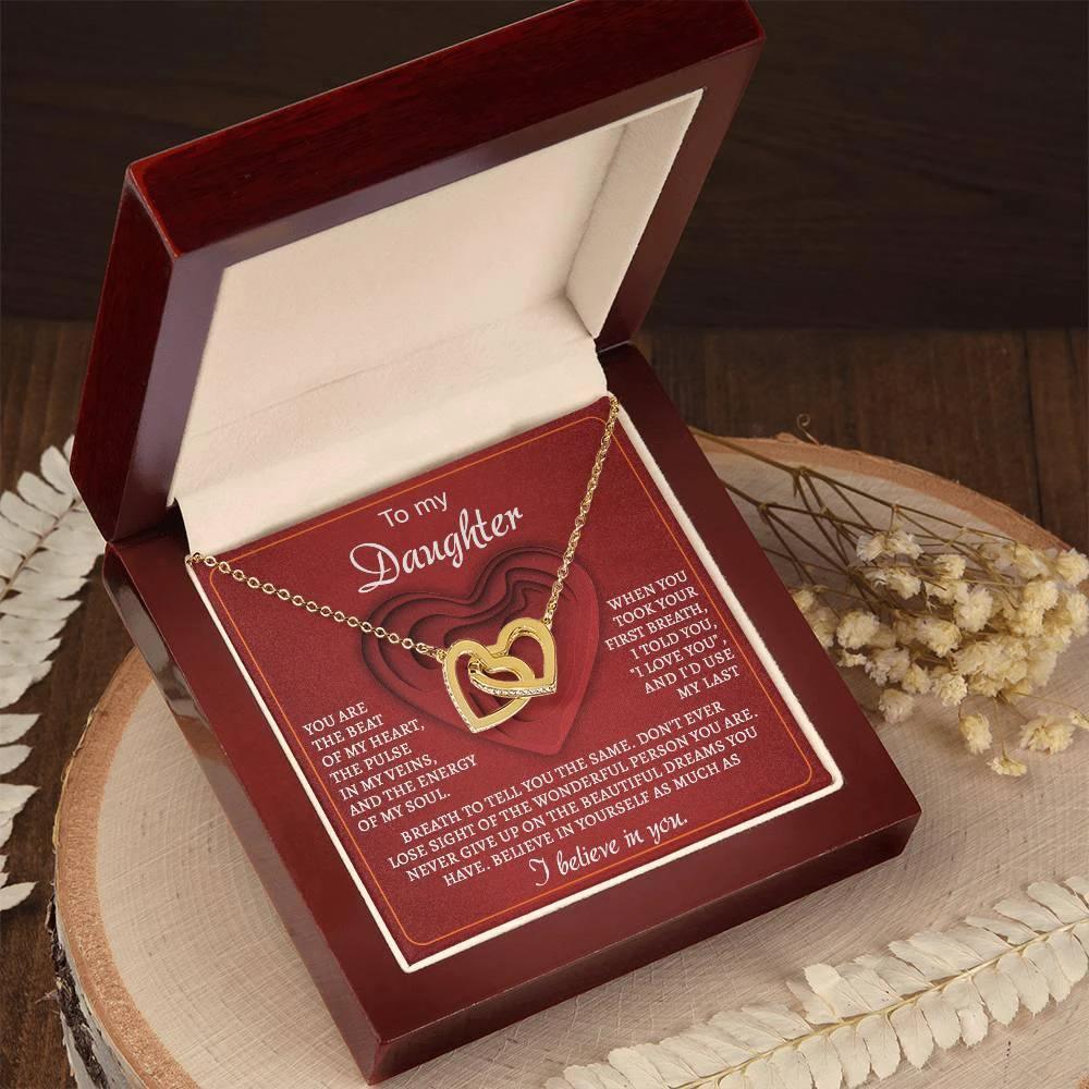 To My Daughter You Are the Beat of My Heart Interlocking Hearts Necklace