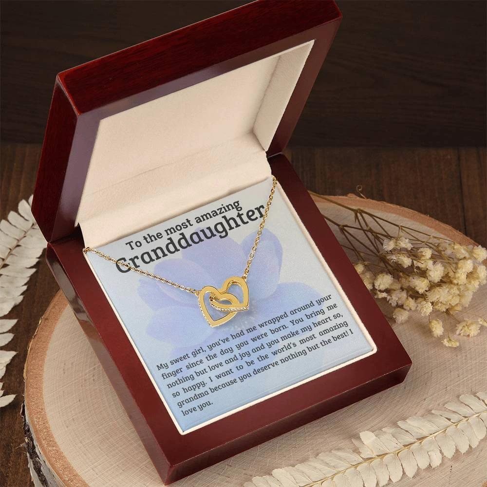 To My Amazing Granddaughter - You Bring Me Love and Joy - Personalized Interlocking Hearts Pendant Necklace